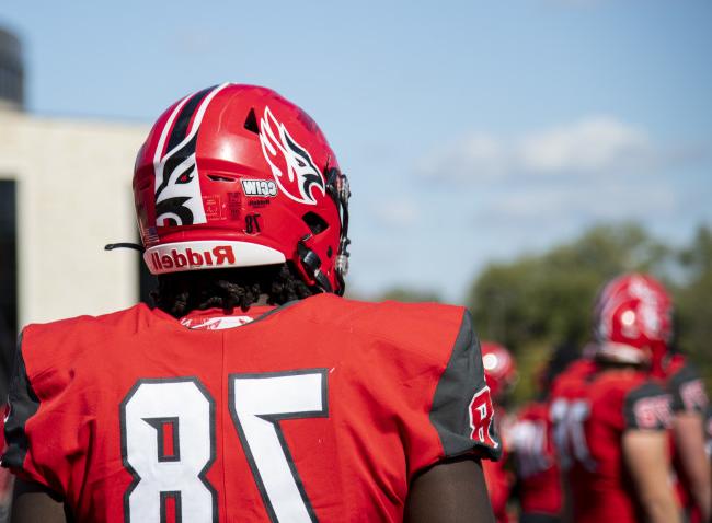 A Carthage football player stands on Art Keller Field during the Homecoming football game, Oct. 16, 2021.